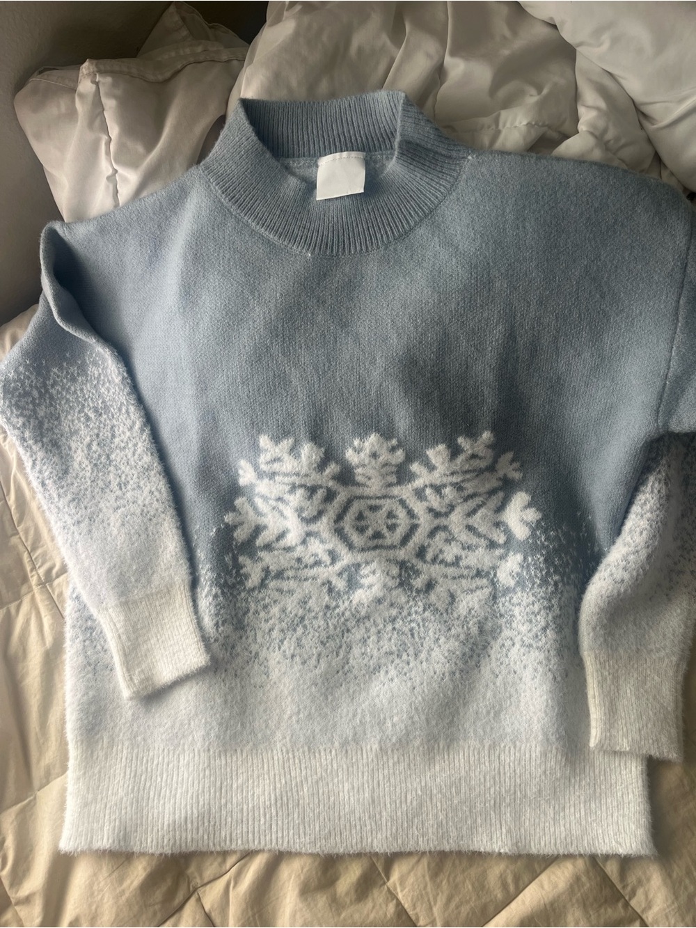Light Blue Snowflake Crewneck Sweater